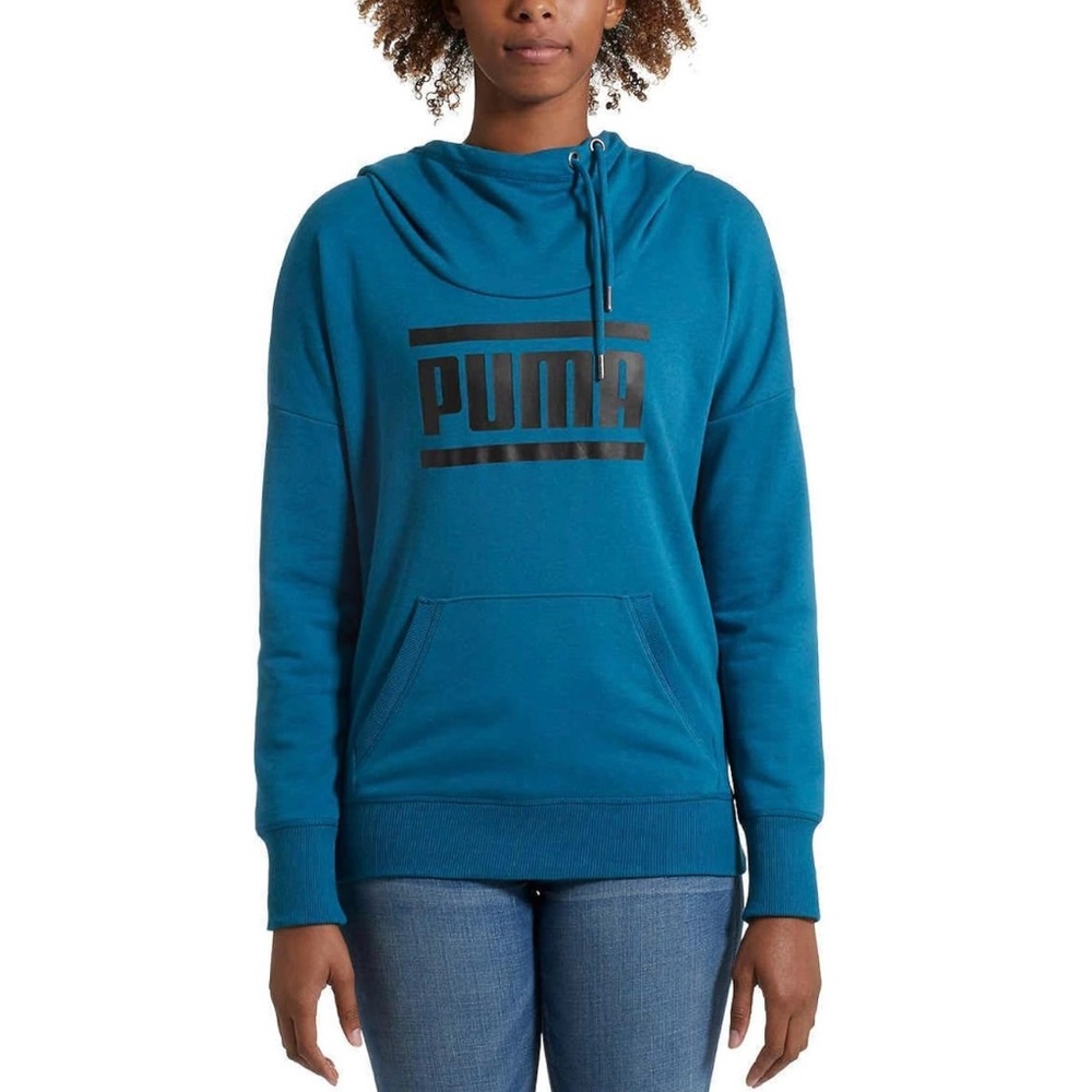 PUMA Women's Crowl Neck Blue Hoodie Soft Cozy Casual Stylish Fun